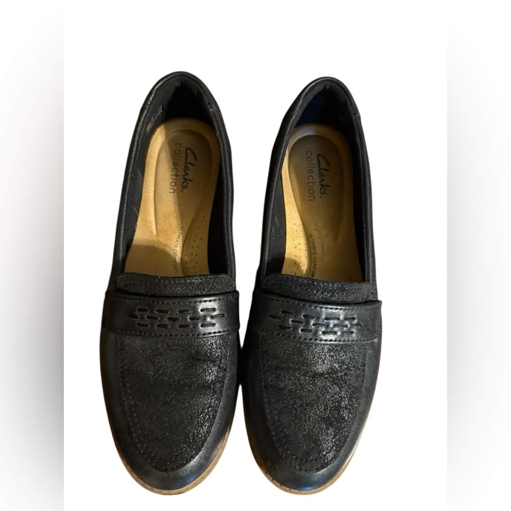 Clarks Black Leather Slip-On Loafers